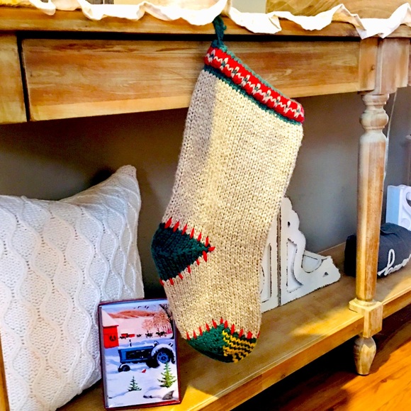 Vintage knit crochet Christmas stocking and farmhouse winter cards set